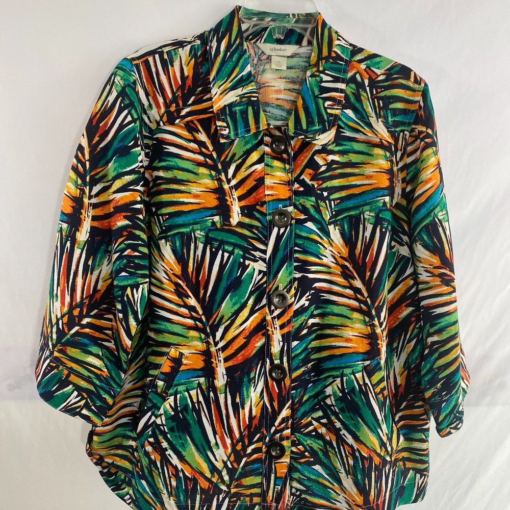 cj banks Multicolor Flora Print 3/4 Sleeve Blazer Jacket EUC Women's Size 1X - Picture 10 of 12